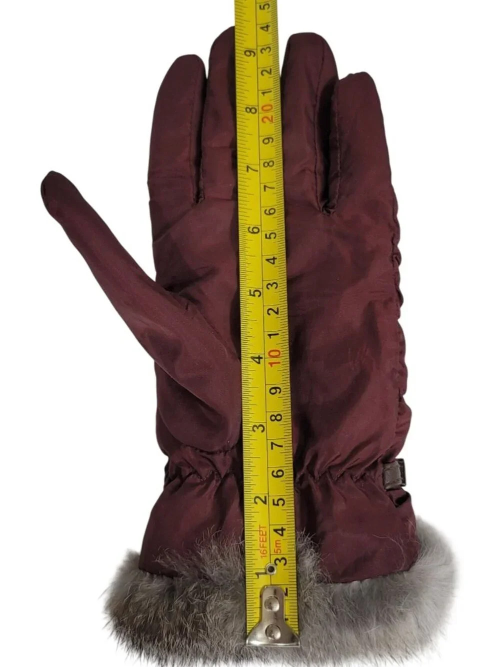 Womens Burgundy Gloves Faux Fur Trim Strap
